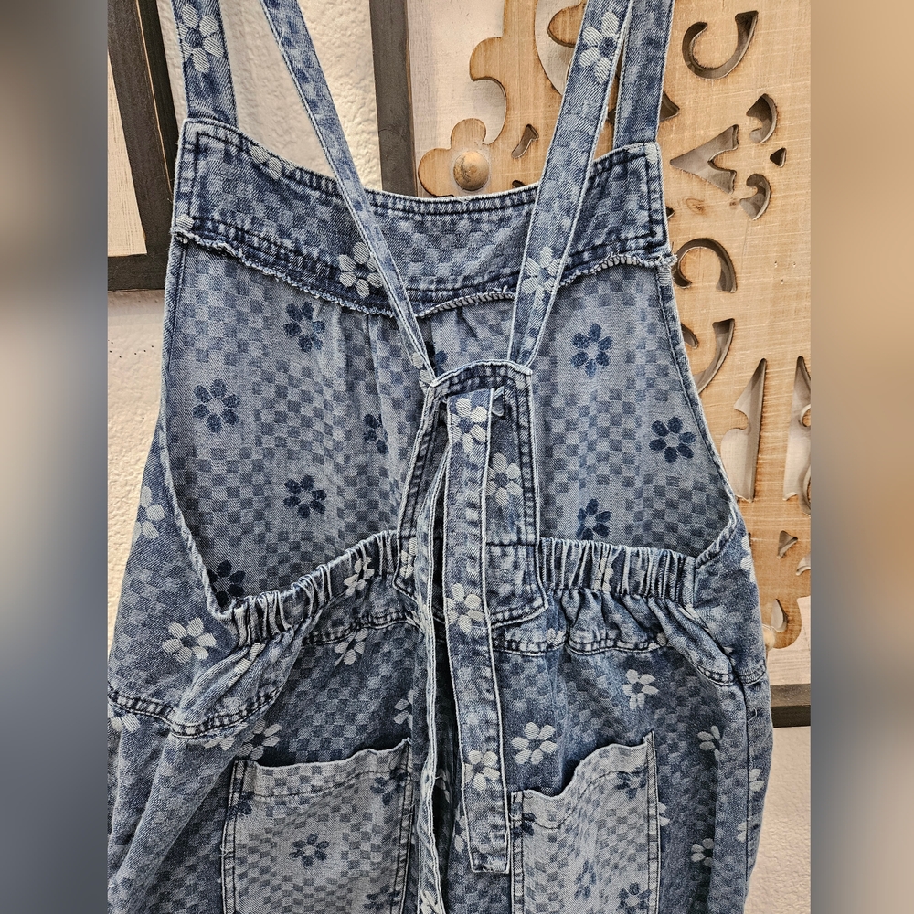 Blue Velvet Floral Washed Wide Leg Overalls - Picture 5 of 7